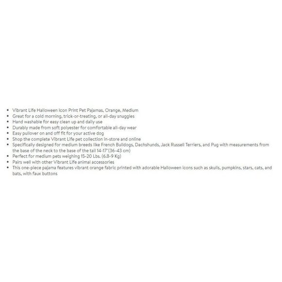 NEW Halloween Dog Pet Pajamas Orange Size Medium (15-20 lbs) Vibrant Life 1 pc - Picture 8 of 8